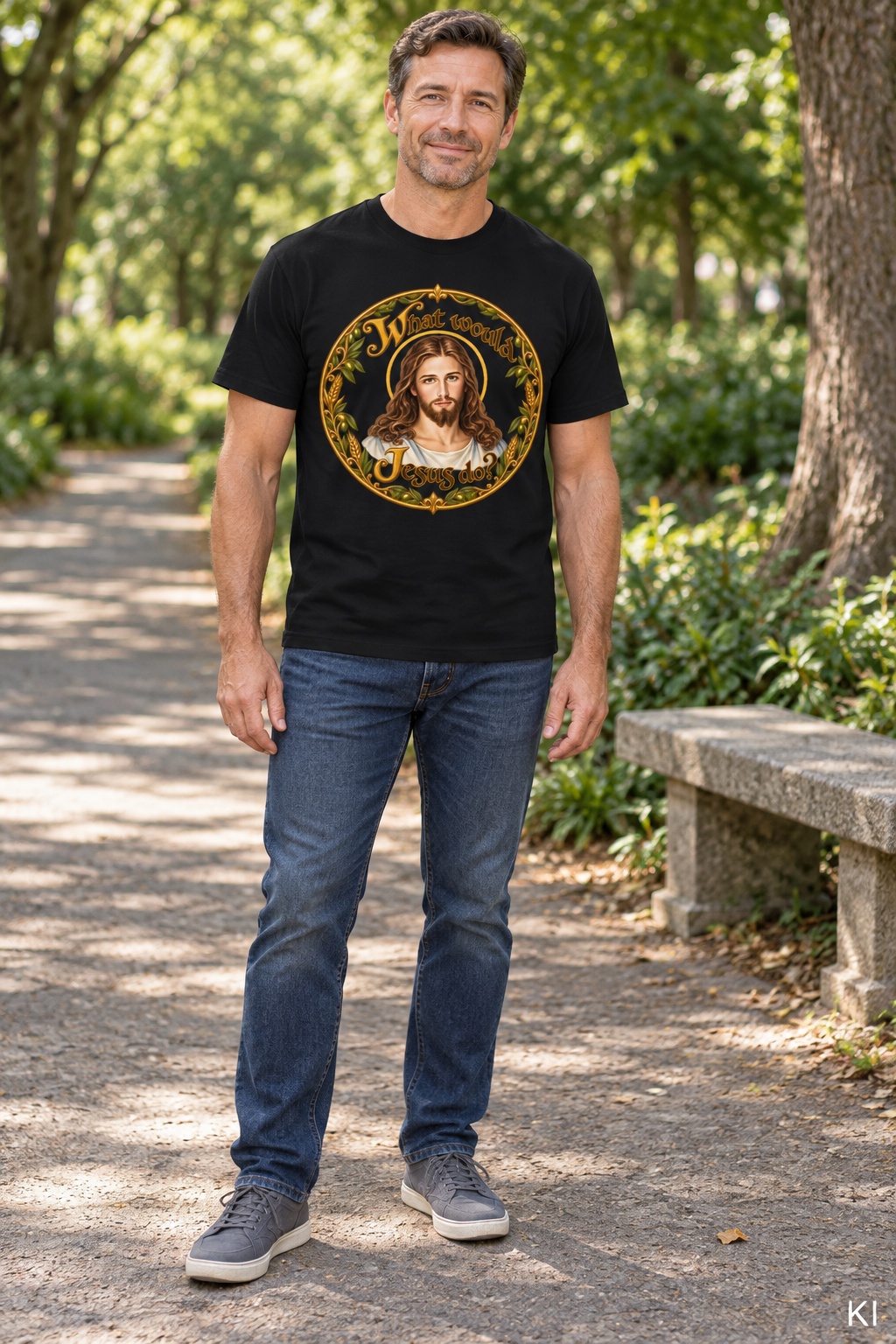 Was würde Jesus tun? Manuskript-Kranz (Variante 2) – T-Shirt – Bild 6