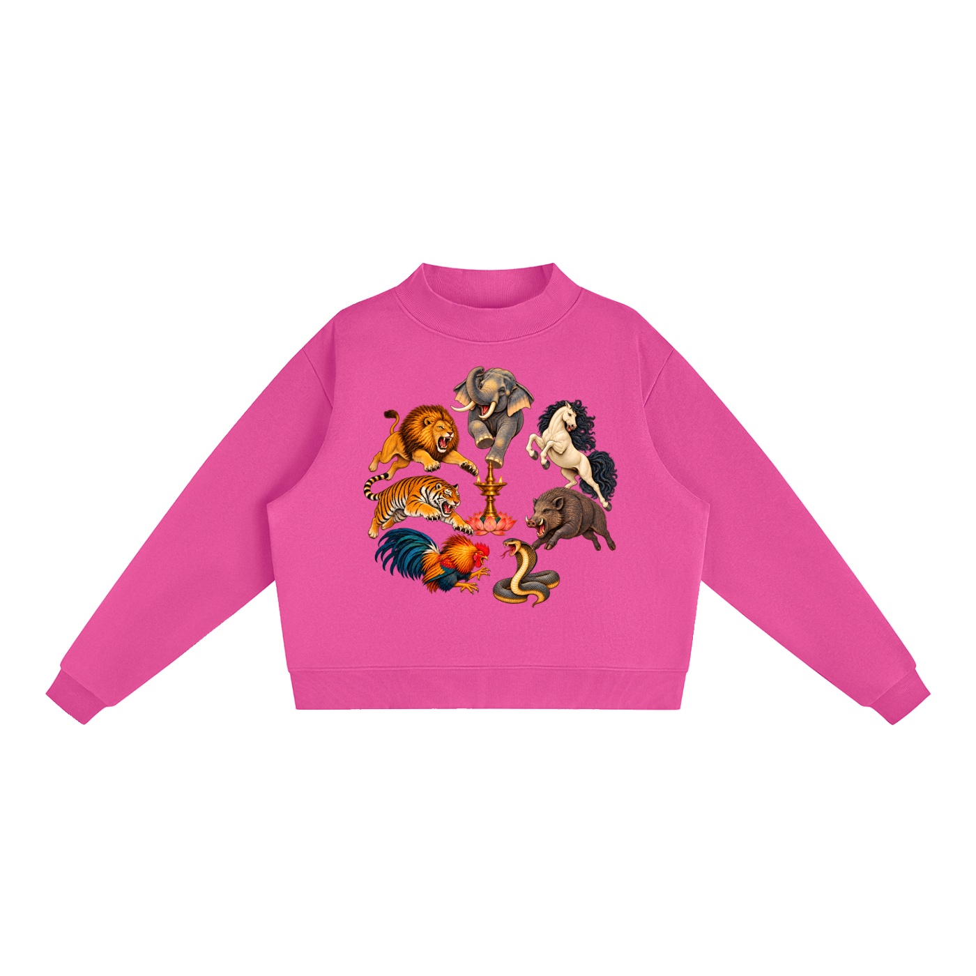 Kalari A – Damen-Fleece-Sweatshirt, Dynamische Tiere in Rosenrot