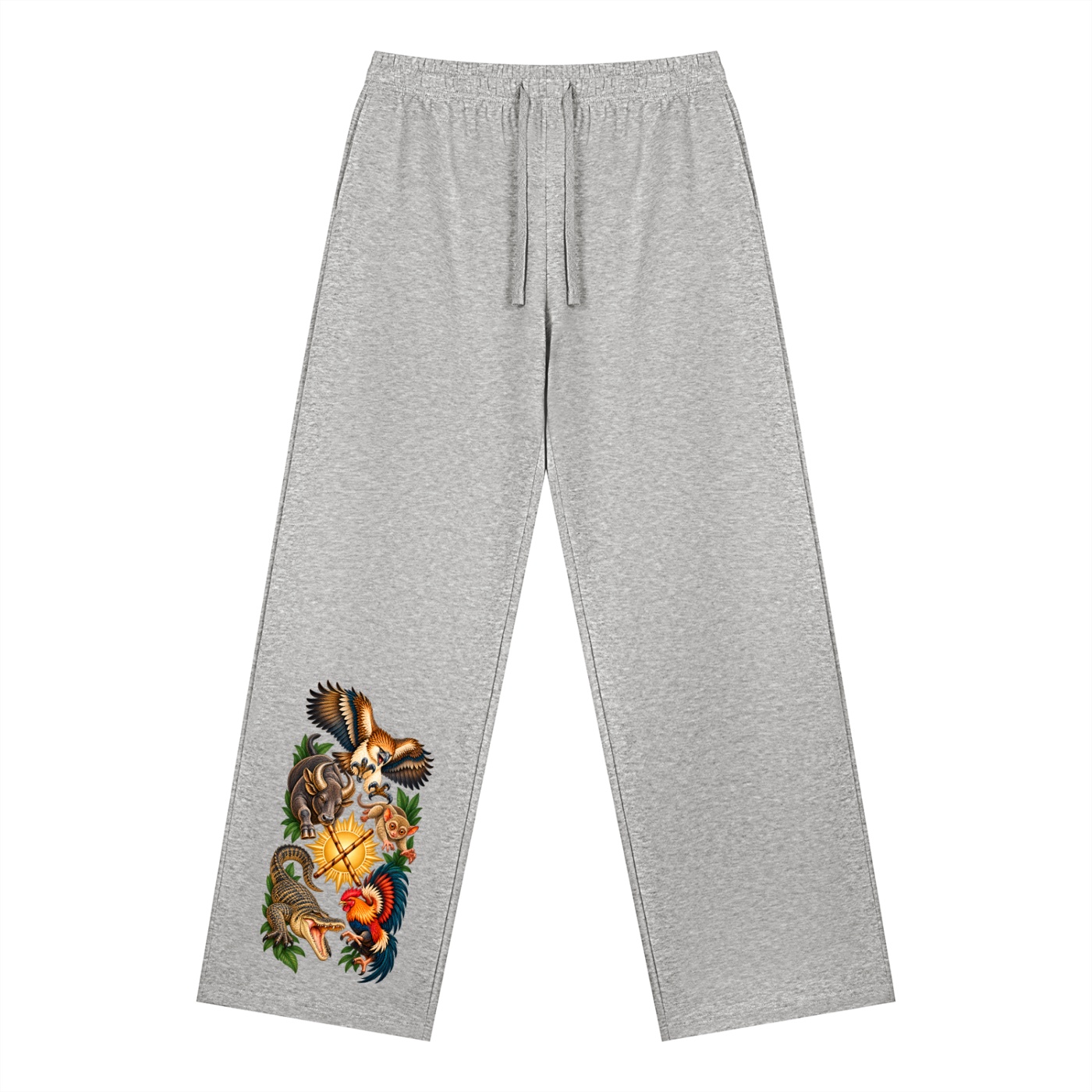 Philippinen A – Sporthose, Dynamische Tiere in Blumengrau