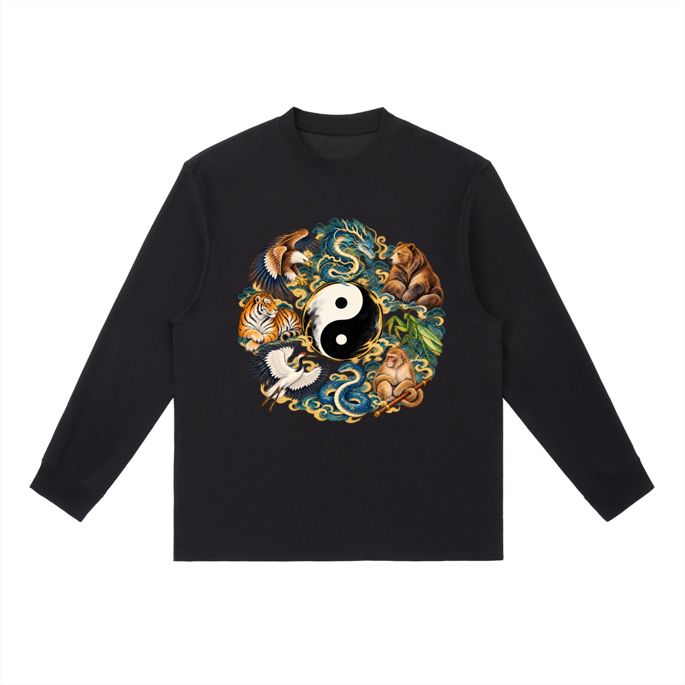 Kung Fu Tierkreis mit Bär – Langarmshirt Unisex in Schwarz