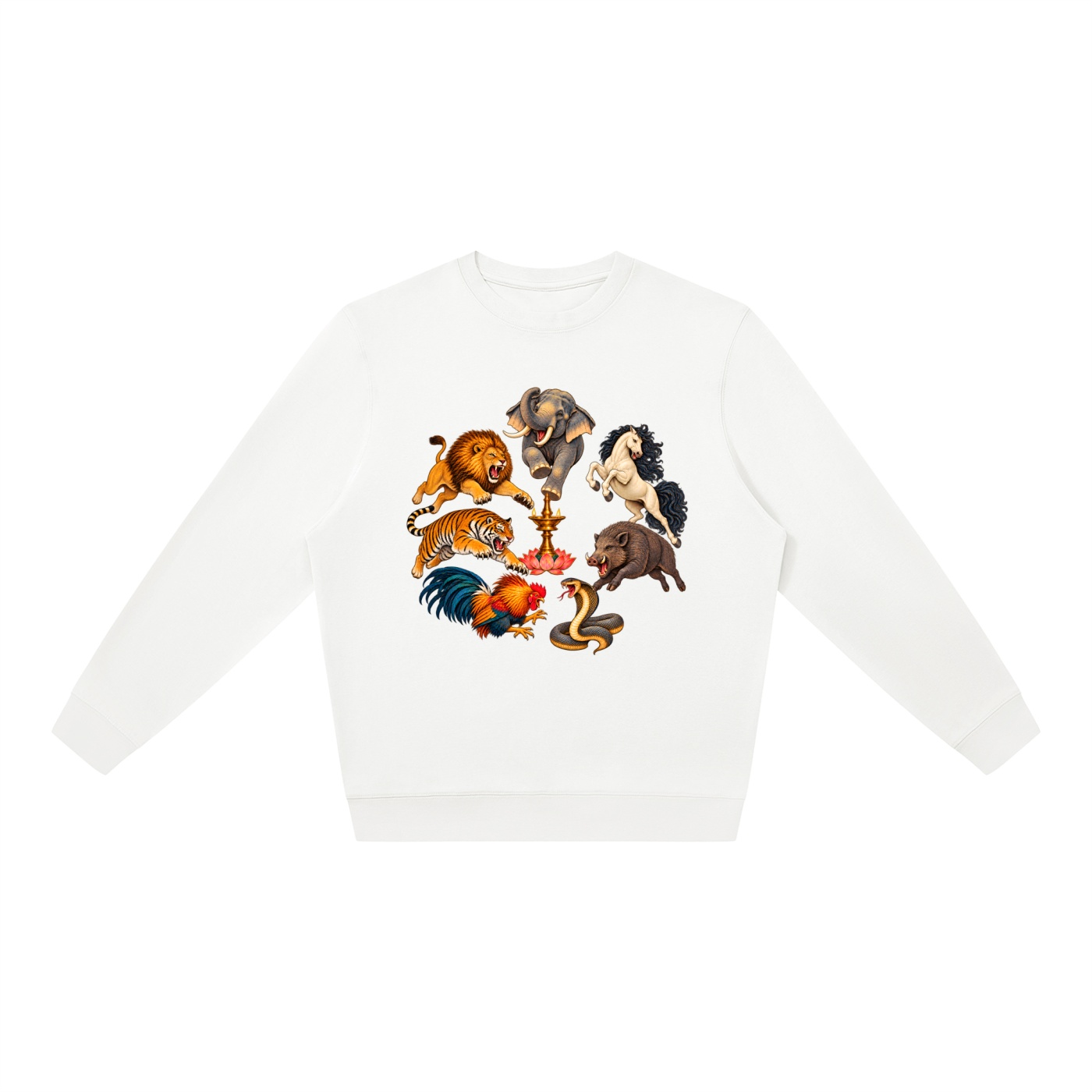 Kalari A – Oversize-Sweatshirt, Dynamische Tiere in Weiß