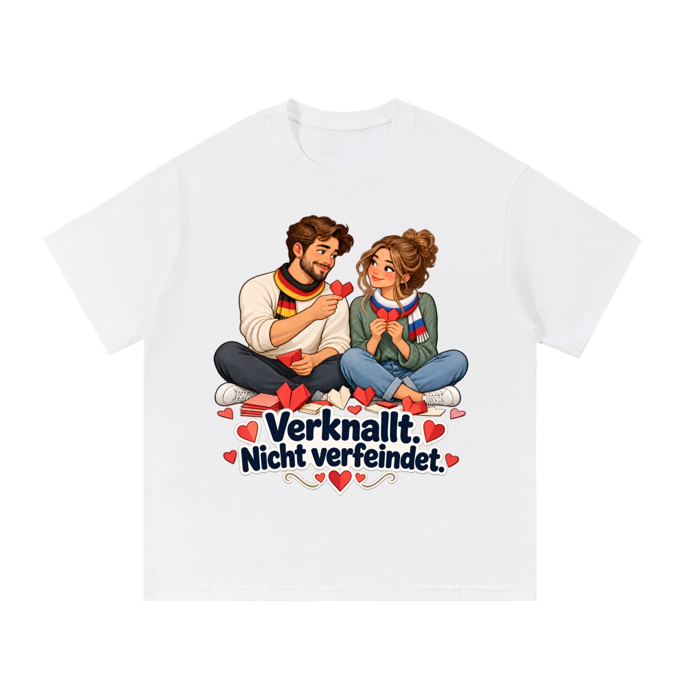 Verknallt. Nicht verfeindet. (Papierherzen) – T-Shirt · Motiv 3 – Bild 4