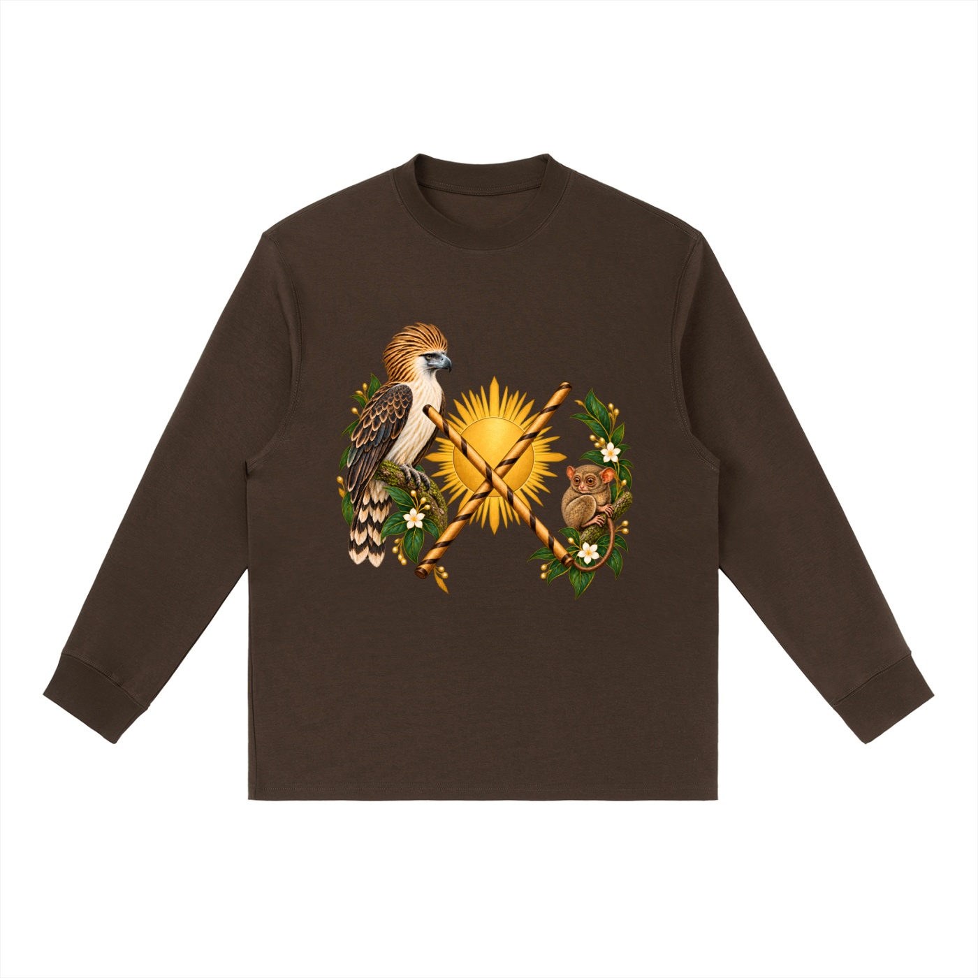 Philippinen B – Langarmshirt, Freie Komposition in Kaffeebraun