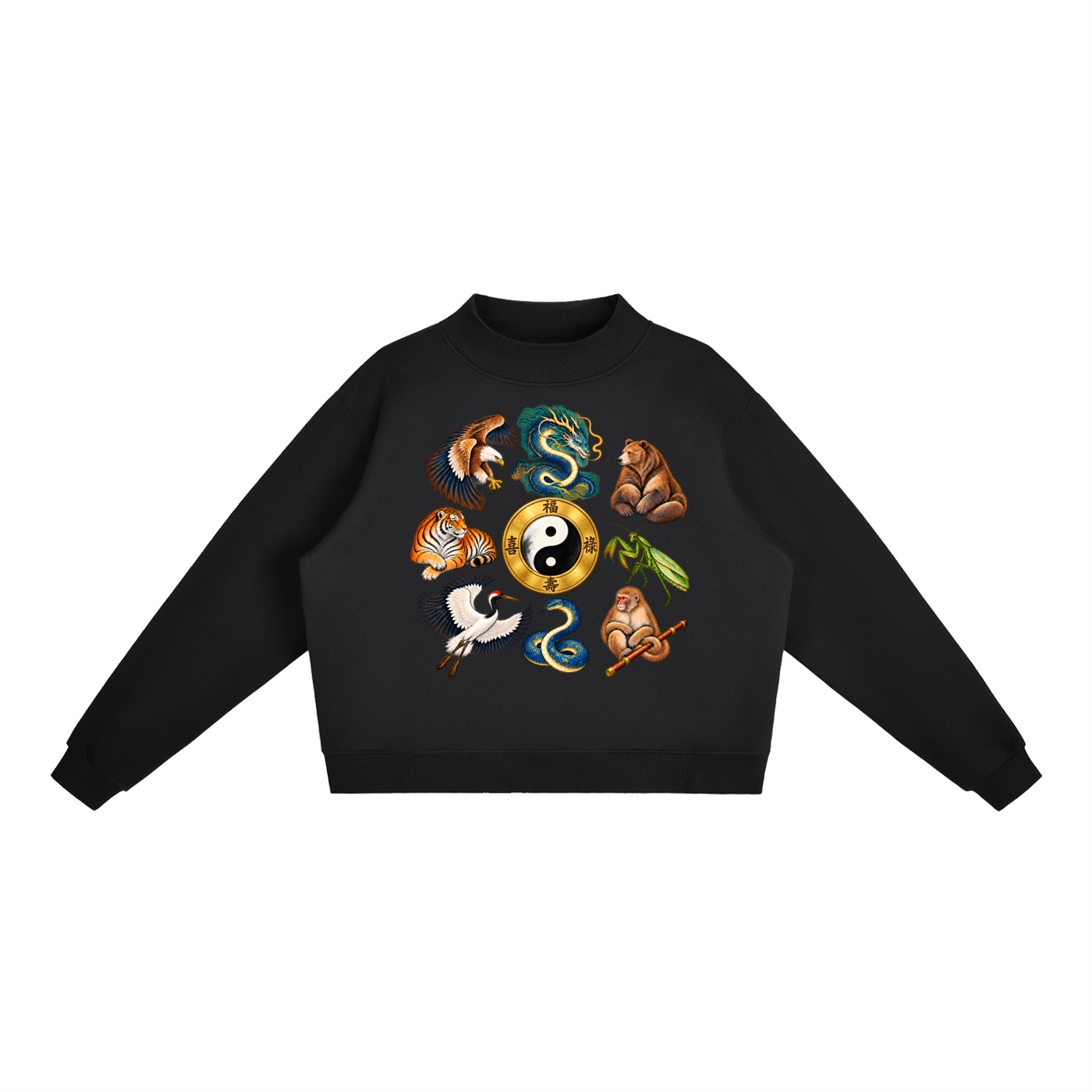 Kung-Fu A – Damen-Fleece-Sweatshirt, Freie Komposition in Schwarz