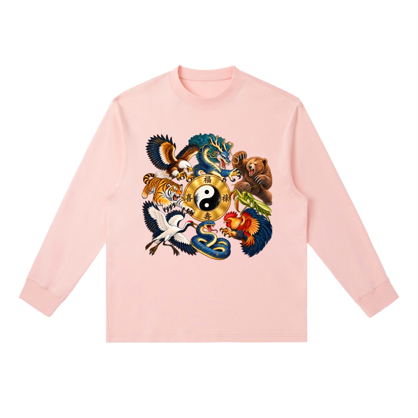 Kung-Fu B – Langarmshirt, Dynamische Tiere in Rosa
