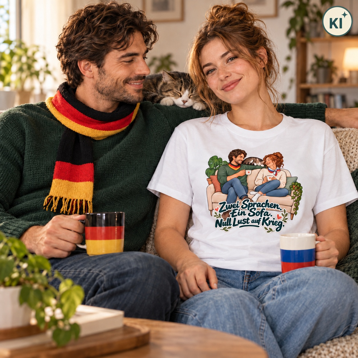 Zwei Sprachen. Ein Sofa. Null Lust auf Krieg. (Zwei Sprachen, ein Sofa) – T-Shirt · Motiv 2 – Bild 11
