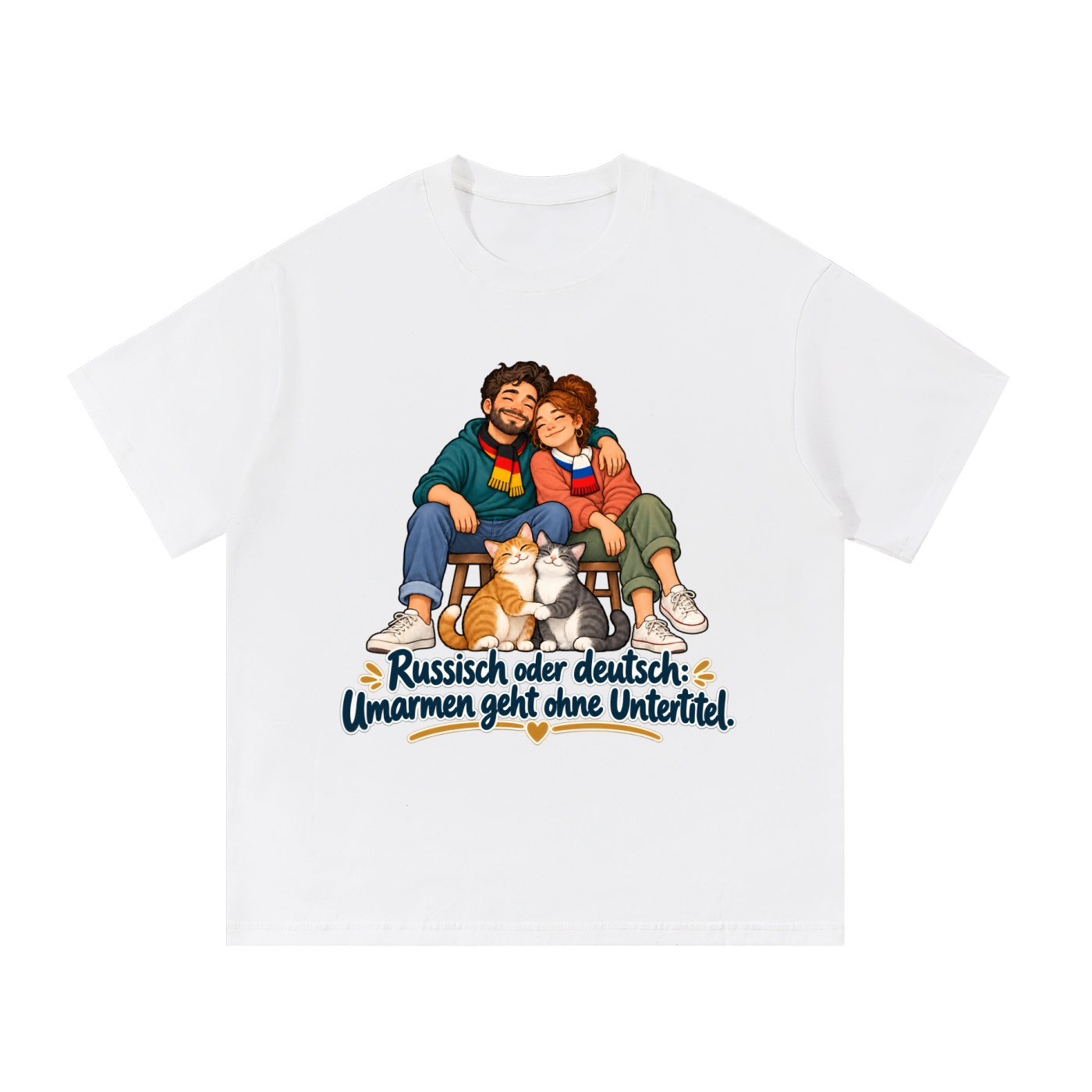Russisch oder deutsch: Umarmen geht ohne Untertitel. (Umarmen ohne Untertitel) – T-Shirt – Bild 2
