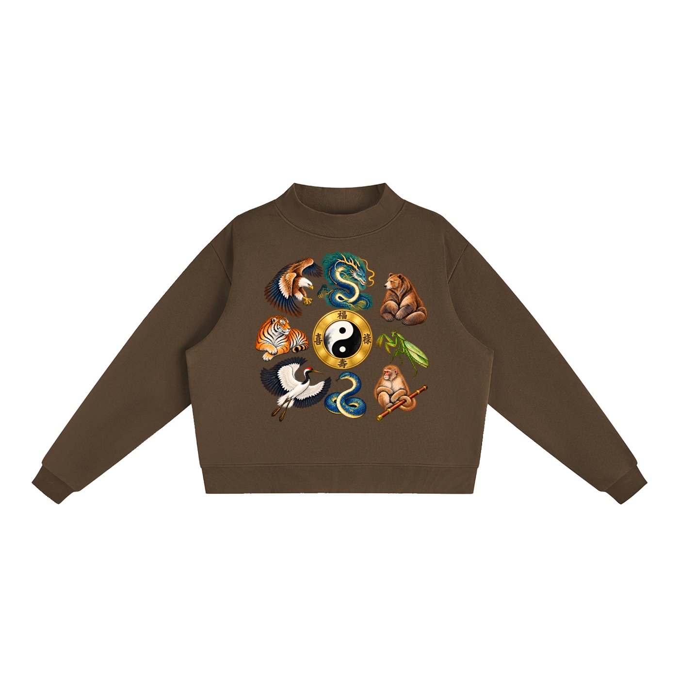 Kung-Fu A – Damen-Fleece-Sweatshirt, Freie Komposition in Braun