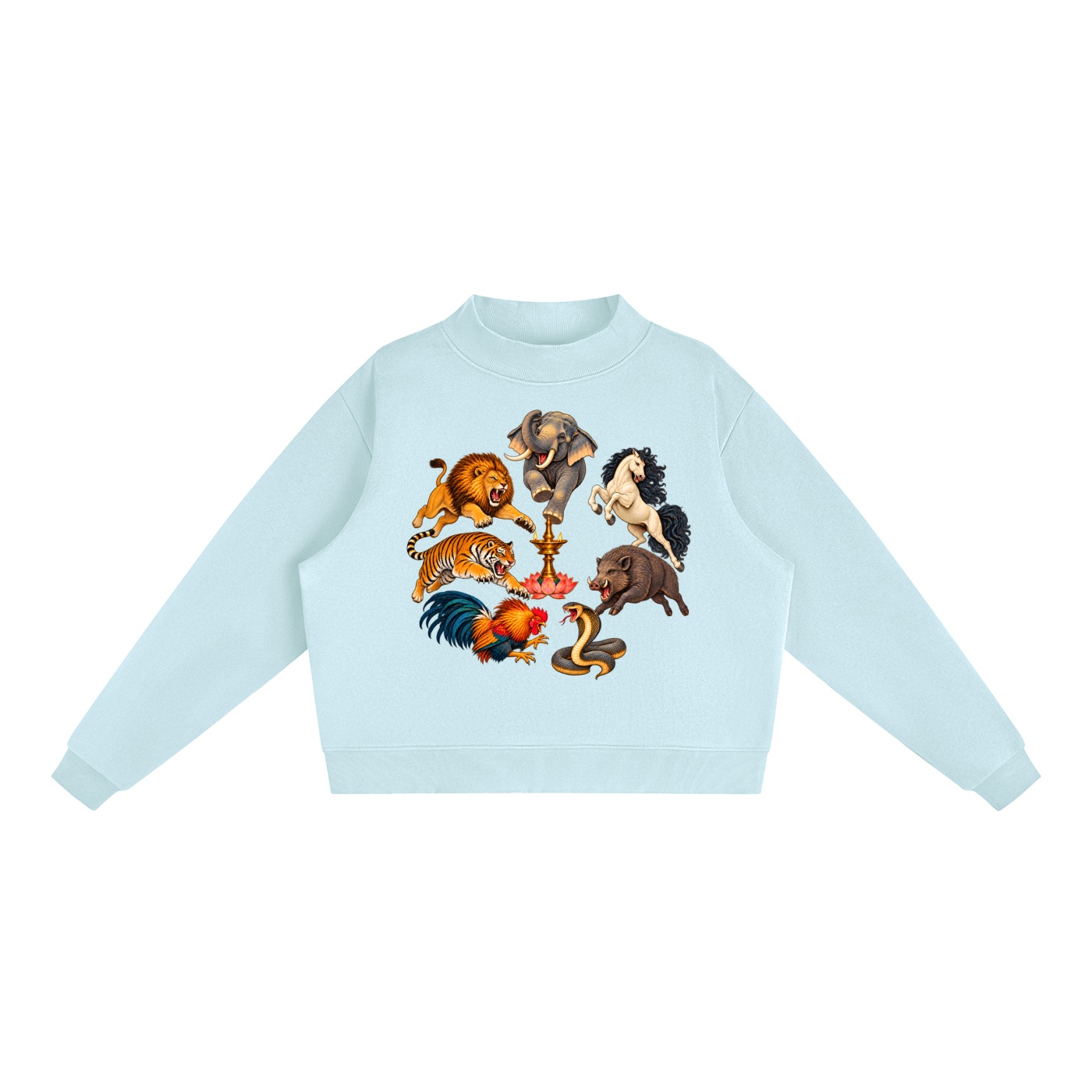 Kalari A – Damen-Fleece-Sweatshirt, Dynamische Tiere in Hellblau
