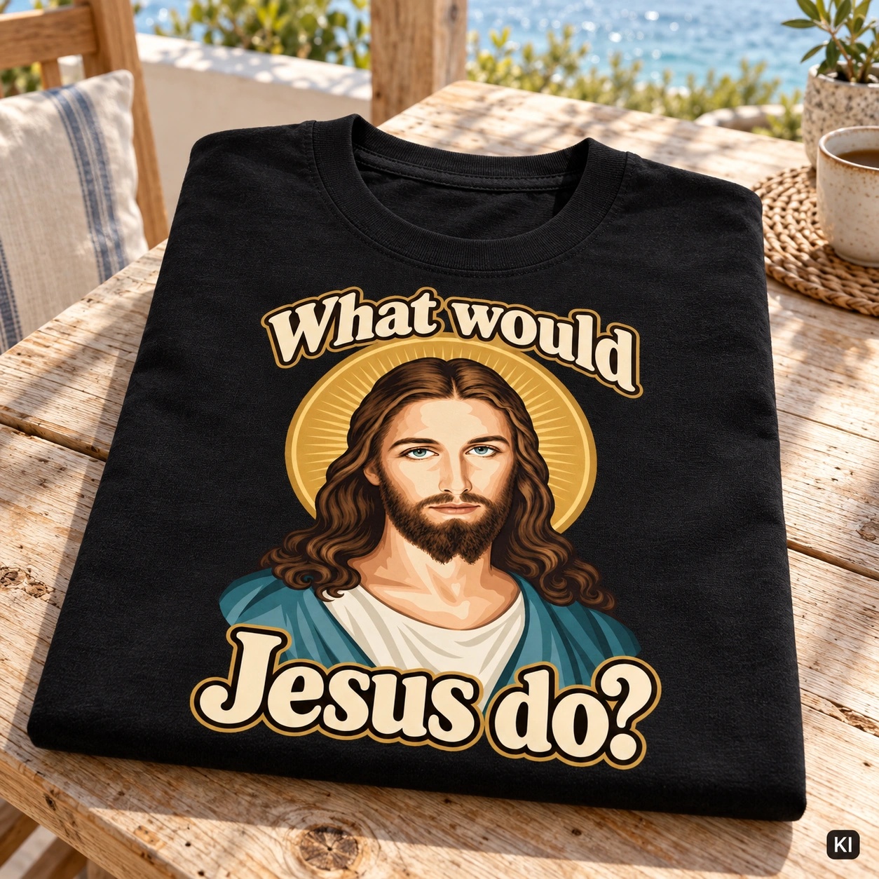 Was würde Jesus tun? Initiale-Stil (Variante 3) – T-Shirt – Bild 3