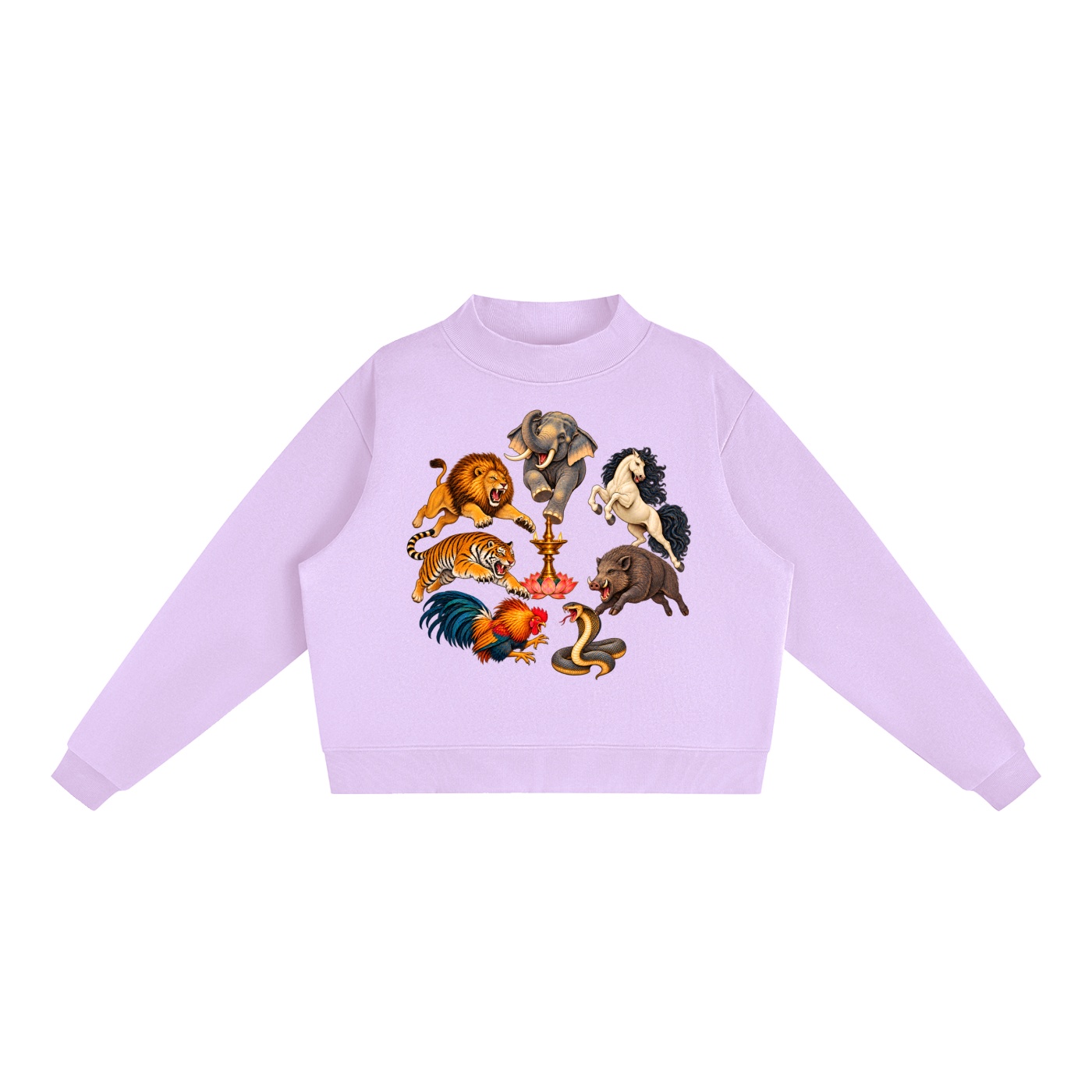 Kalari A – Damen-Fleece-Sweatshirt, Dynamische Tiere in Hellviolett
