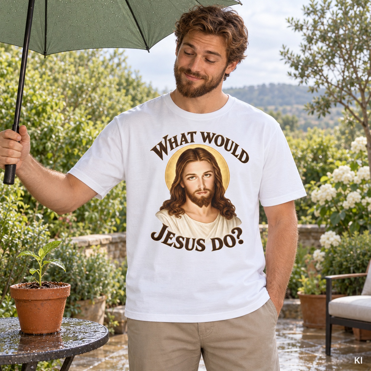 Was würde Jesus tun? Initiale-Stil (Variante 1) – T-Shirt – Bild 7