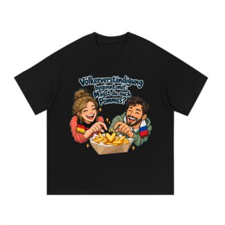 PEACE-Motiv Pommes verbinden auf einem T-Shirt
