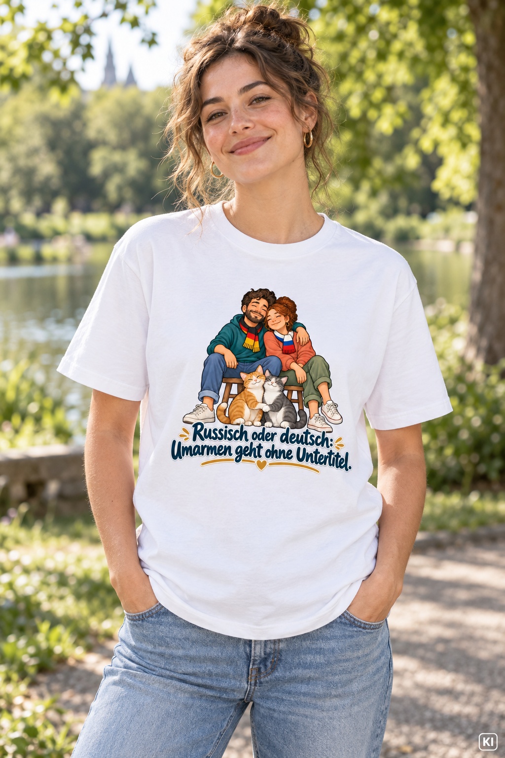 Russisch oder deutsch: Umarmen geht ohne Untertitel. (Umarmen ohne Untertitel) – T-Shirt – Bild 8