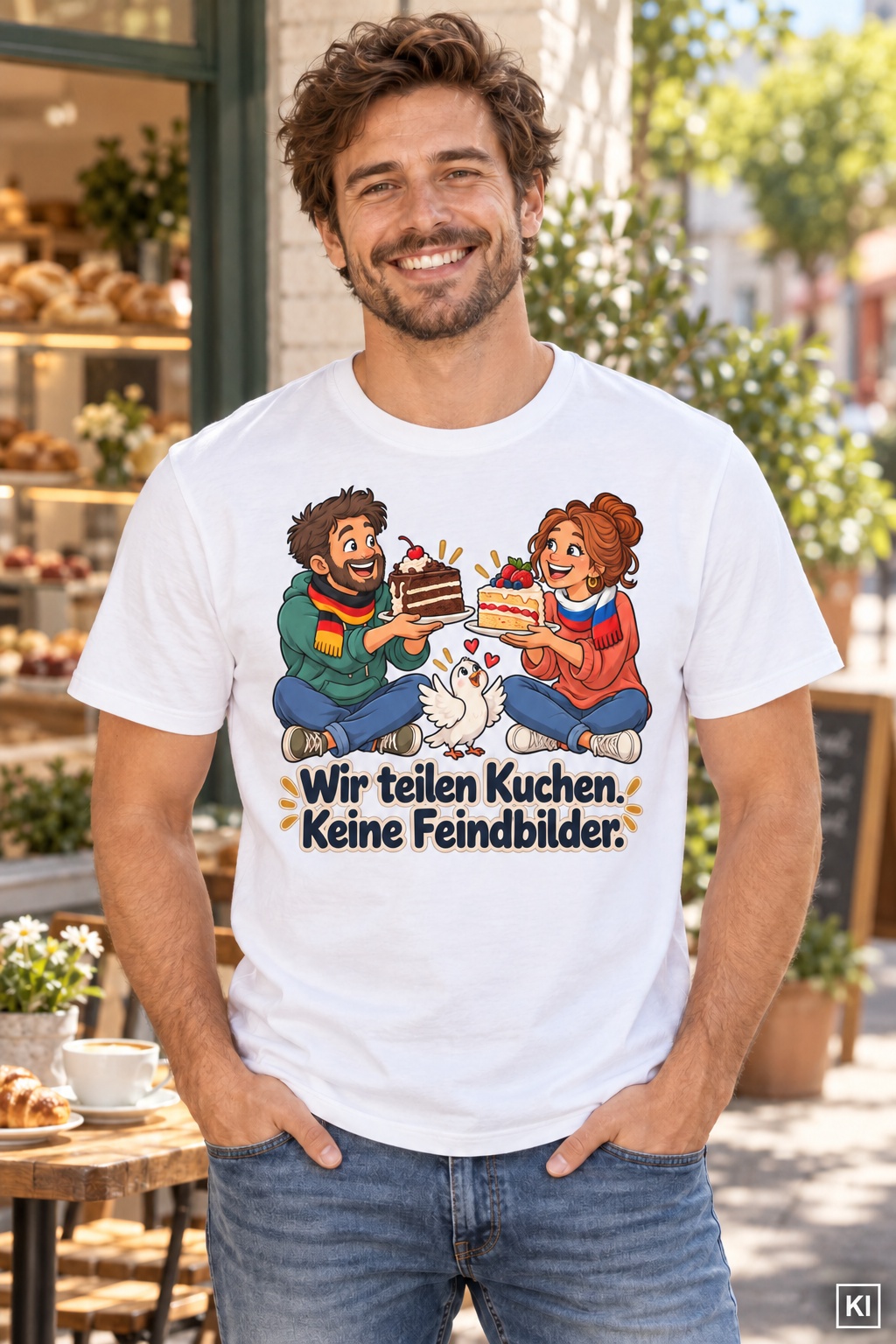 Wir teilen Kuchen. Keine Feindbilder. (Kuchen teilen) – T-Shirt · Motiv 3 – Bild 6