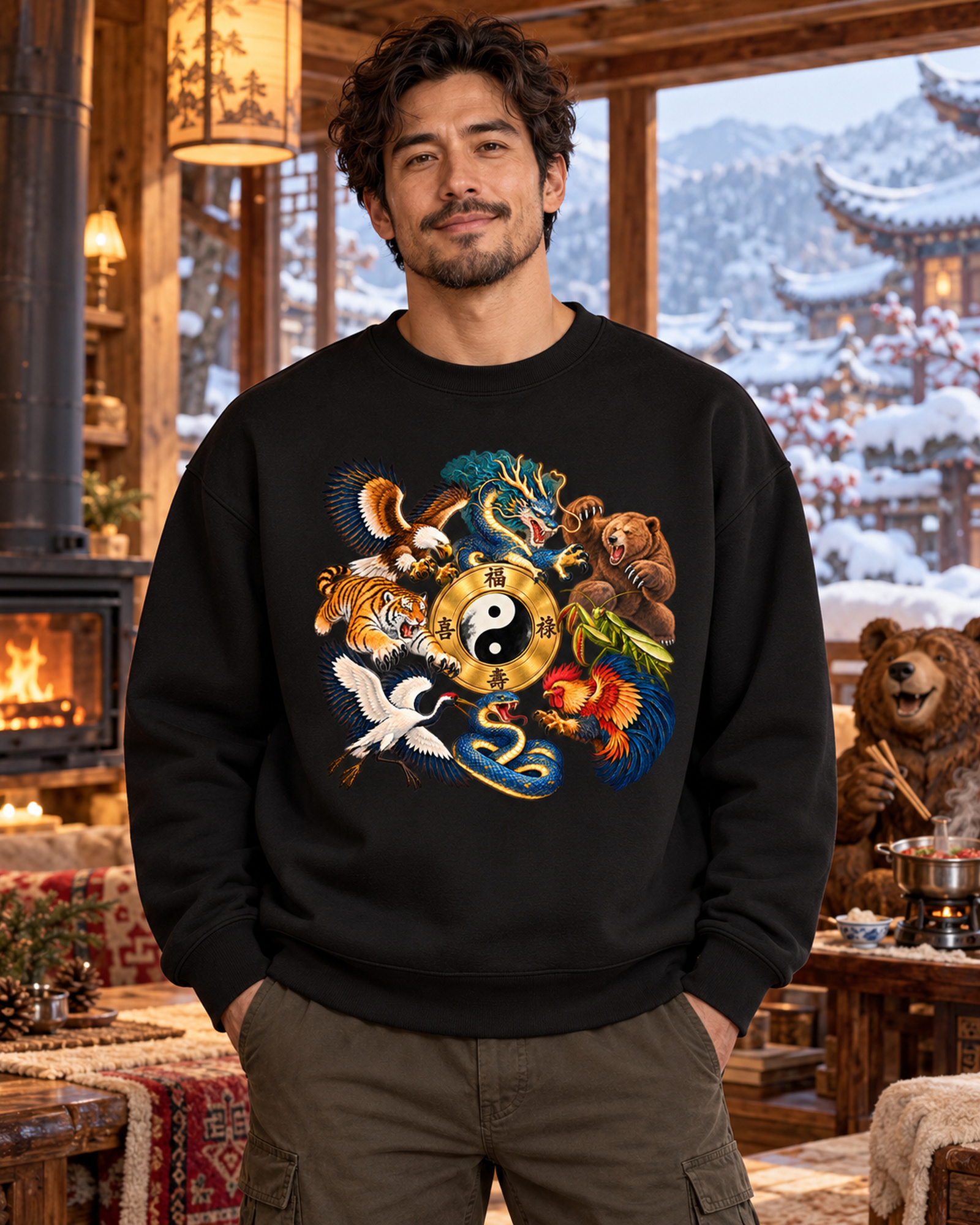 Kung-Fu B – Oversize-Sweatshirt, Dynamische Tiere – Bild 4