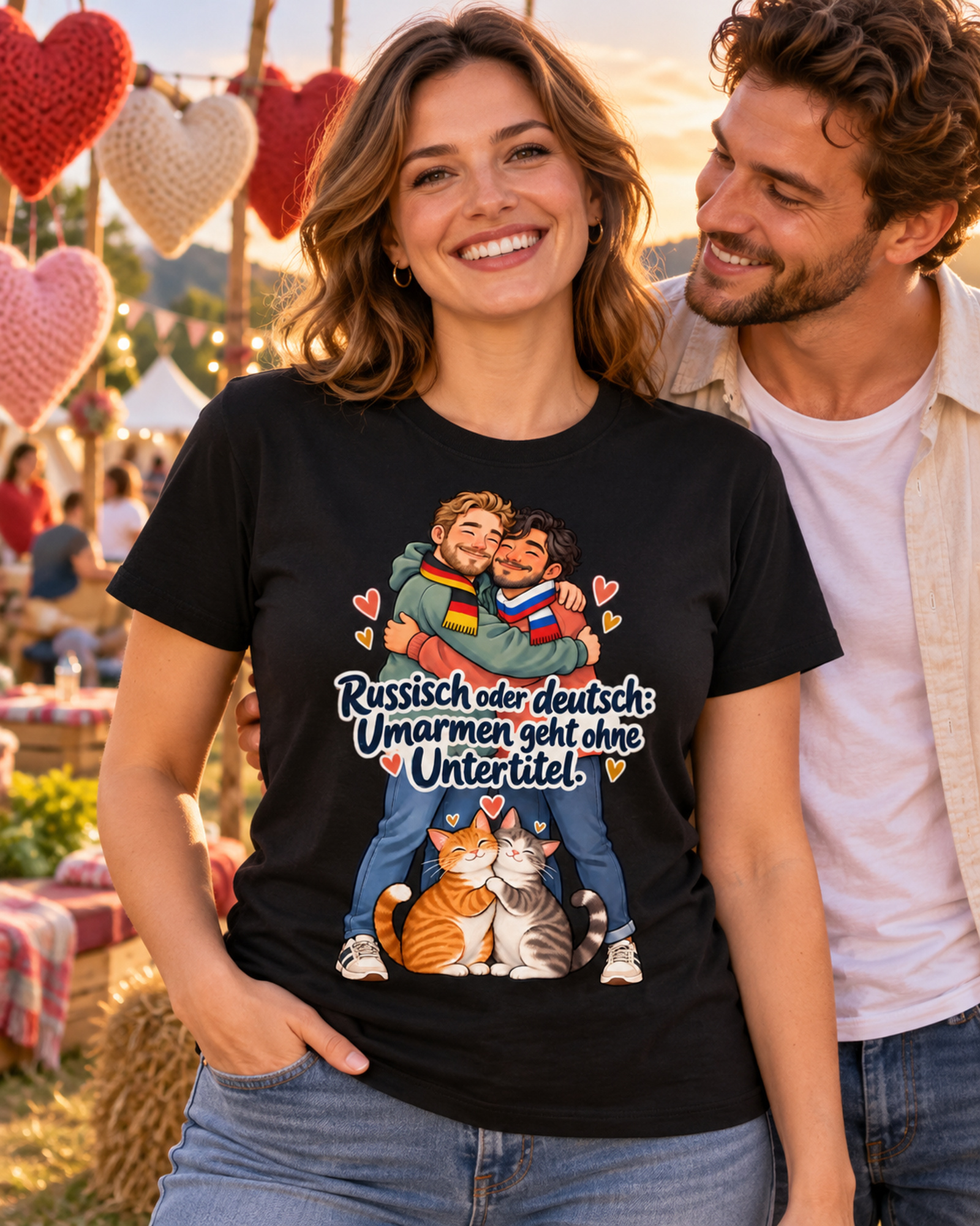 Russisch oder deutsch: Umarmen geht ohne Untertitel. (Umarmen ohne Untertitel) – T-Shirt · Motiv 2 – Bild 3
