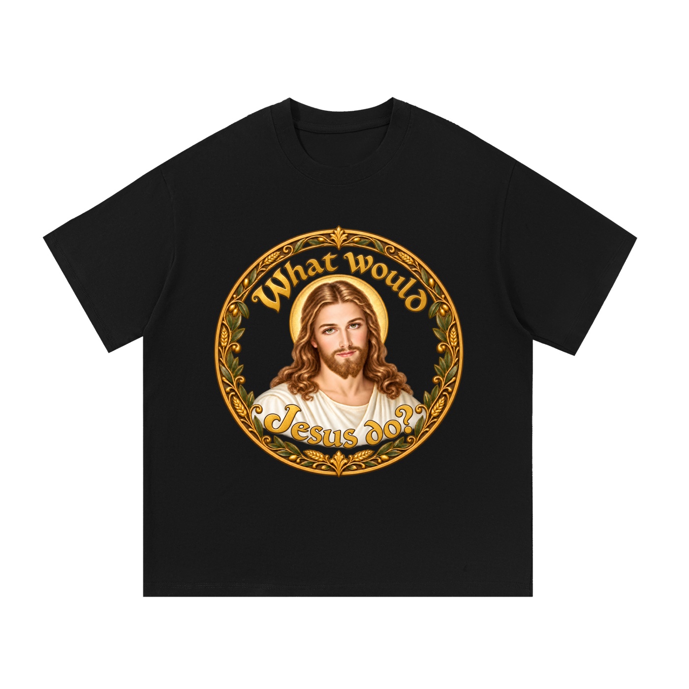 Was würde Jesus tun? Porträt-Kranz (Variante 3) – T-Shirt