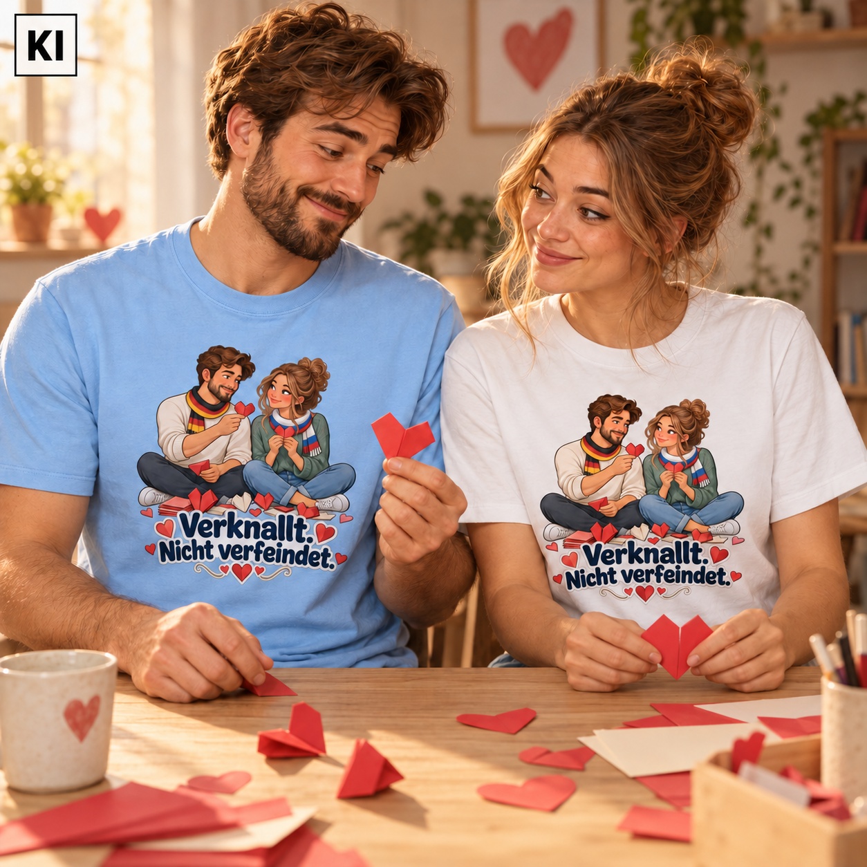 Verknallt. Nicht verfeindet. (Papierherzen) – T-Shirt · Motiv 3 – Bild 2