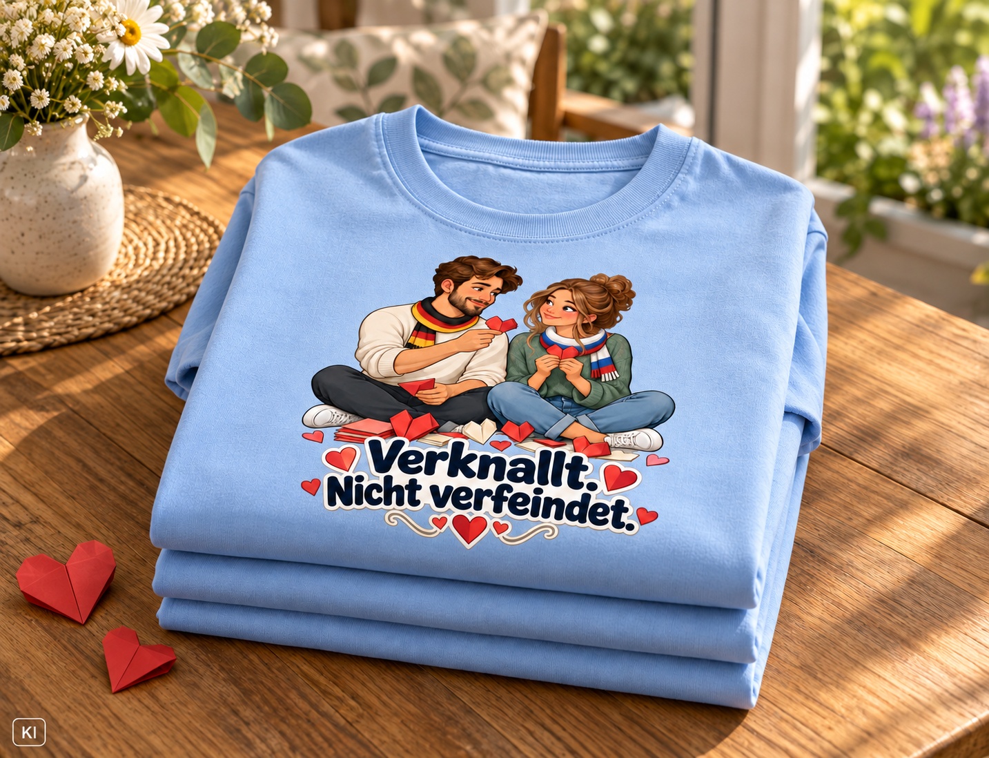 Verknallt. Nicht verfeindet. (Papierherzen) – T-Shirt · Motiv 3 – Bild 7