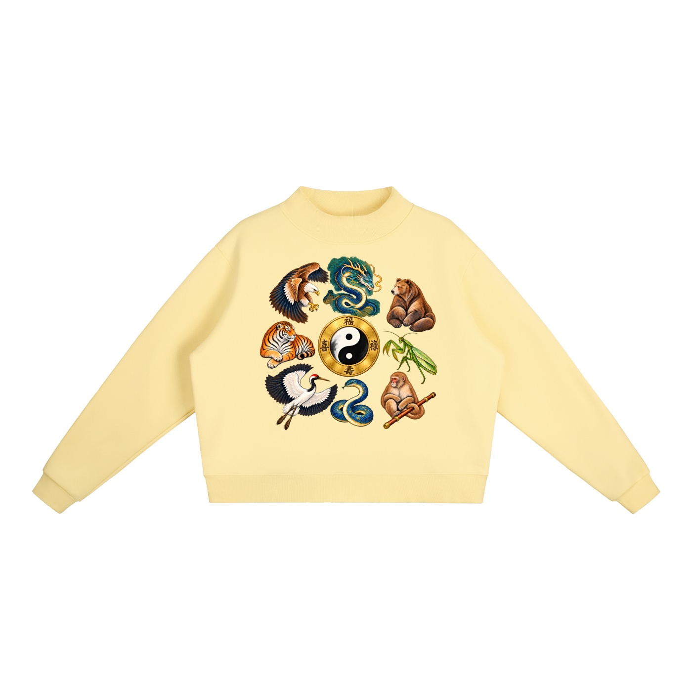 Kung-Fu A – Damen-Fleece-Sweatshirt, Freie Komposition in Gelb