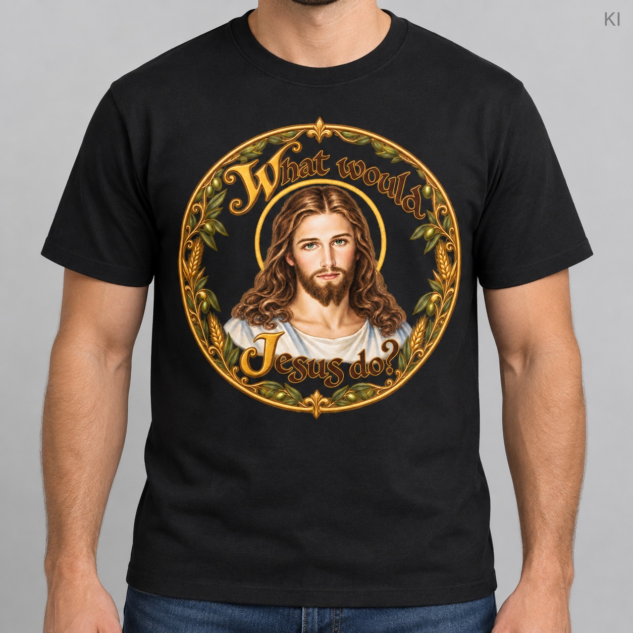 Was würde Jesus tun? Manuskript-Kranz (Variante 2) – T-Shirt – Bild 7