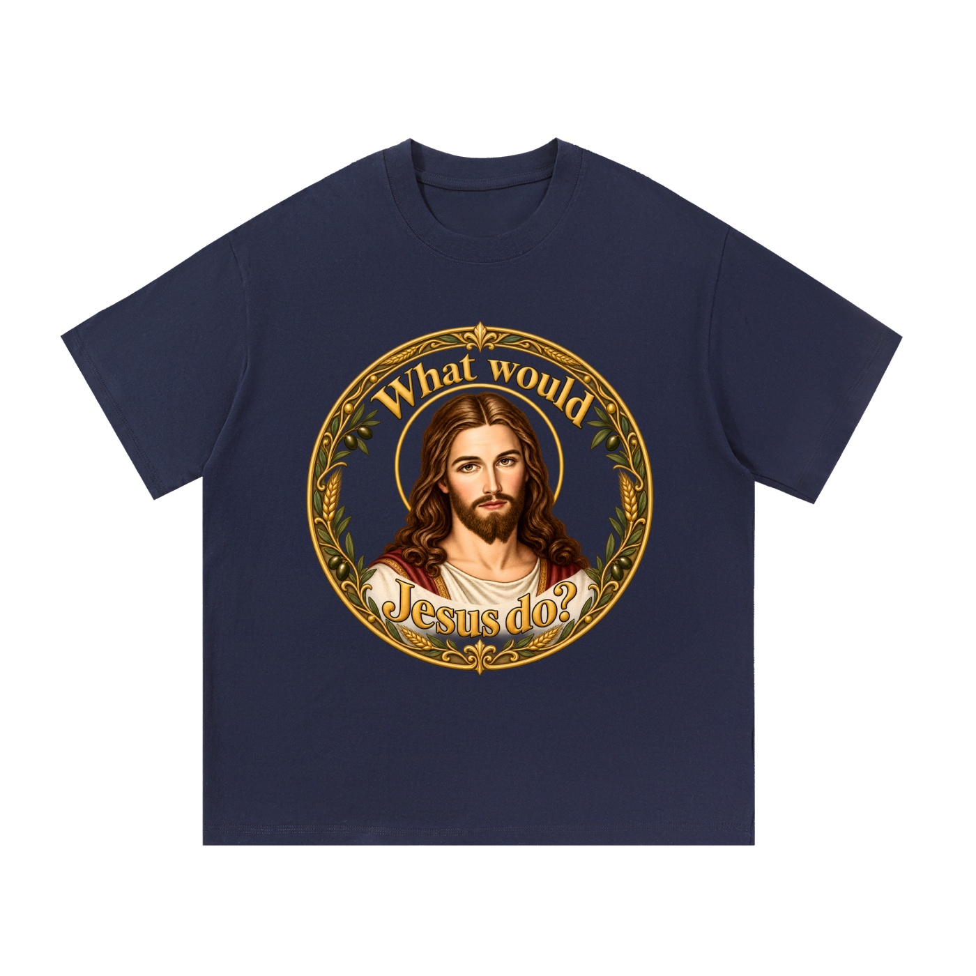 Was würde Jesus tun? Goldener Kranz (Variante 2) – T-Shirt – Bild 15