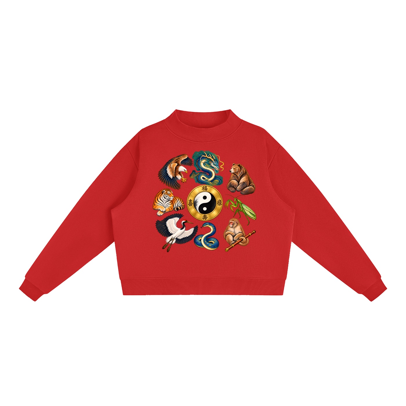 Kung-Fu A – Damen-Fleece-Sweatshirt, Freie Komposition in Rot