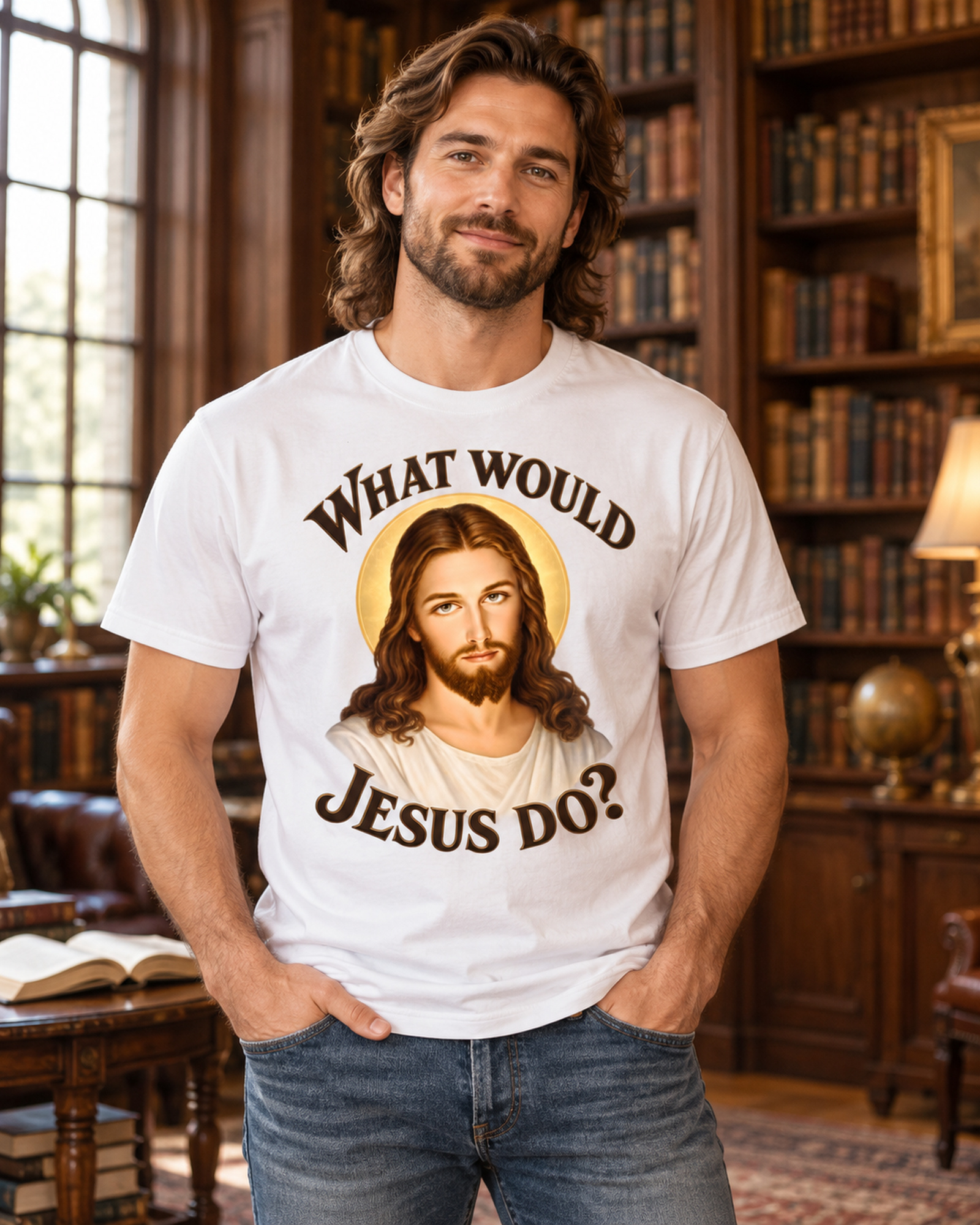 Was würde Jesus tun? Initiale-Stil (Variante 1) – T-Shirt – Bild 3