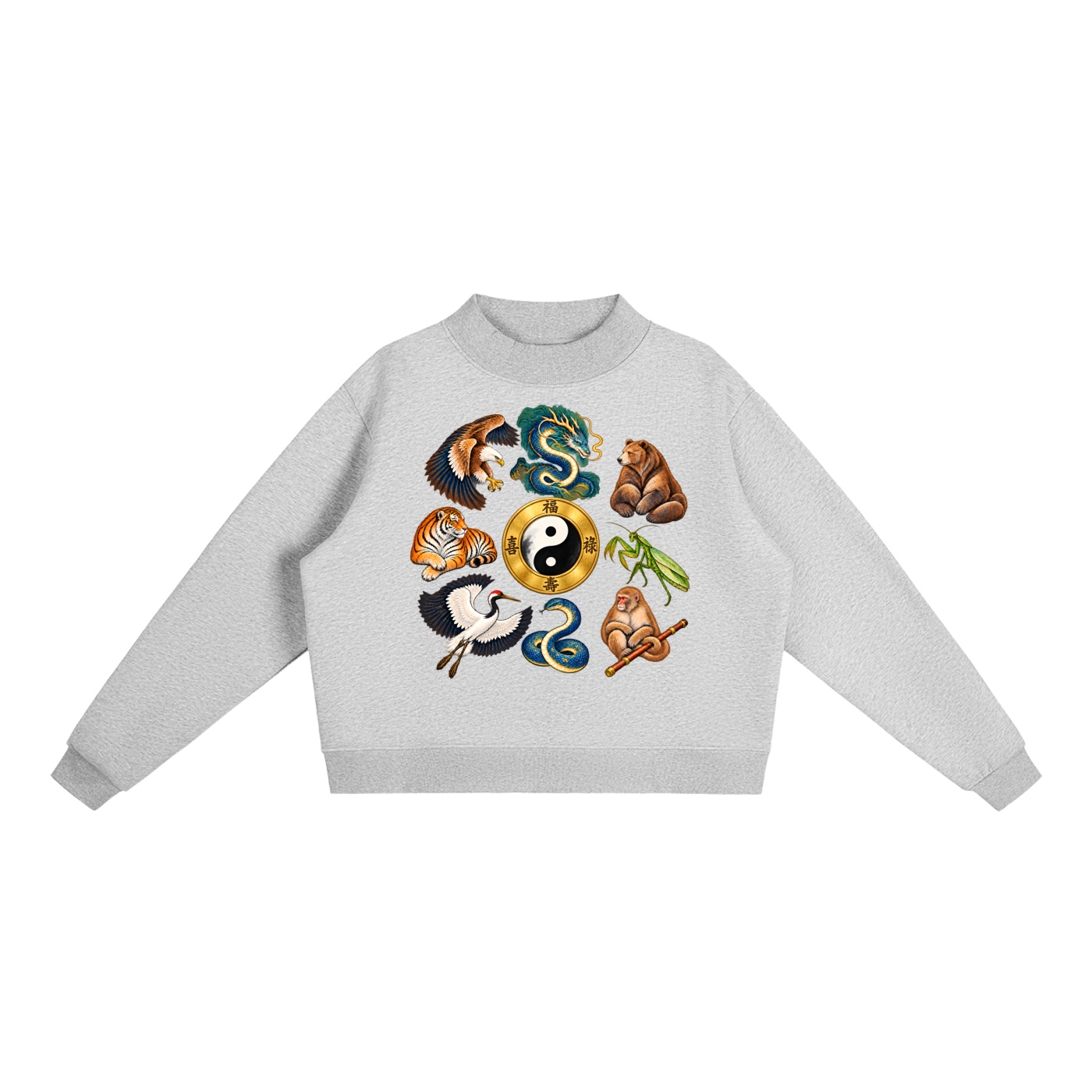 Kung-Fu A – Damen-Fleece-Sweatshirt, Freie Komposition in Blumengrau