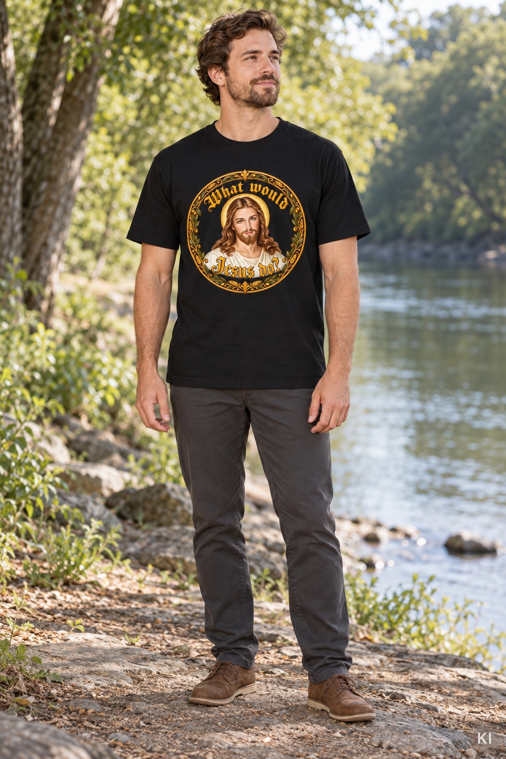 Was würde Jesus tun? Manuskript-Kranz (Variante 5) – T-Shirt – Bild 5