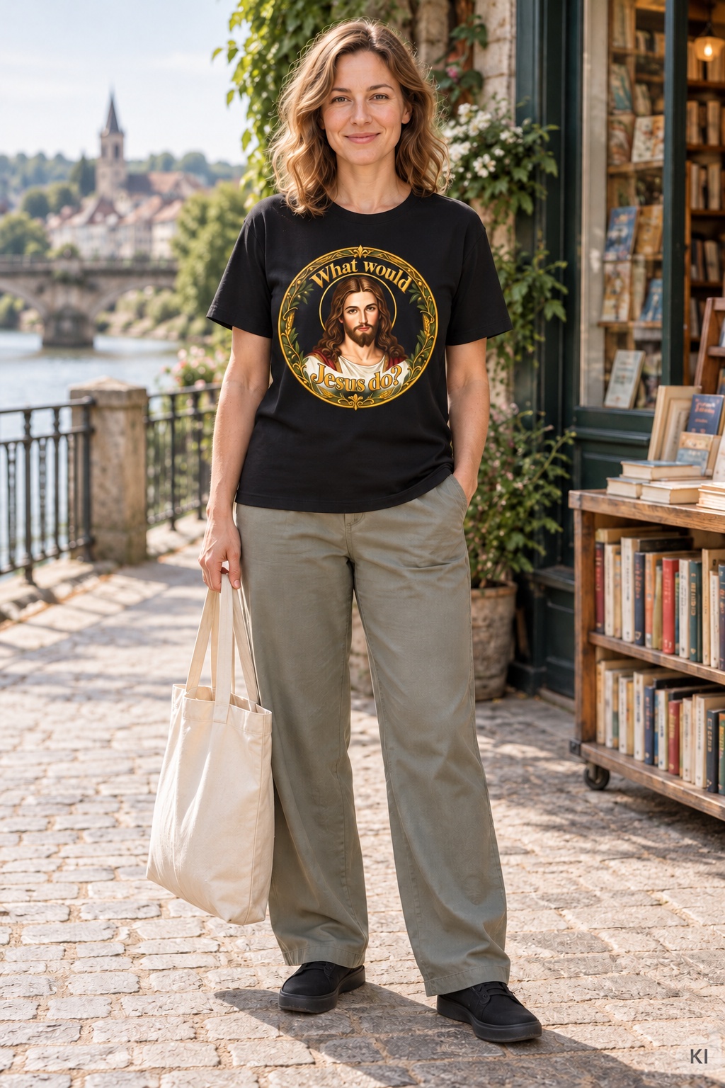 Was würde Jesus tun? Goldener Kranz (Variante 2) – T-Shirt – Bild 4