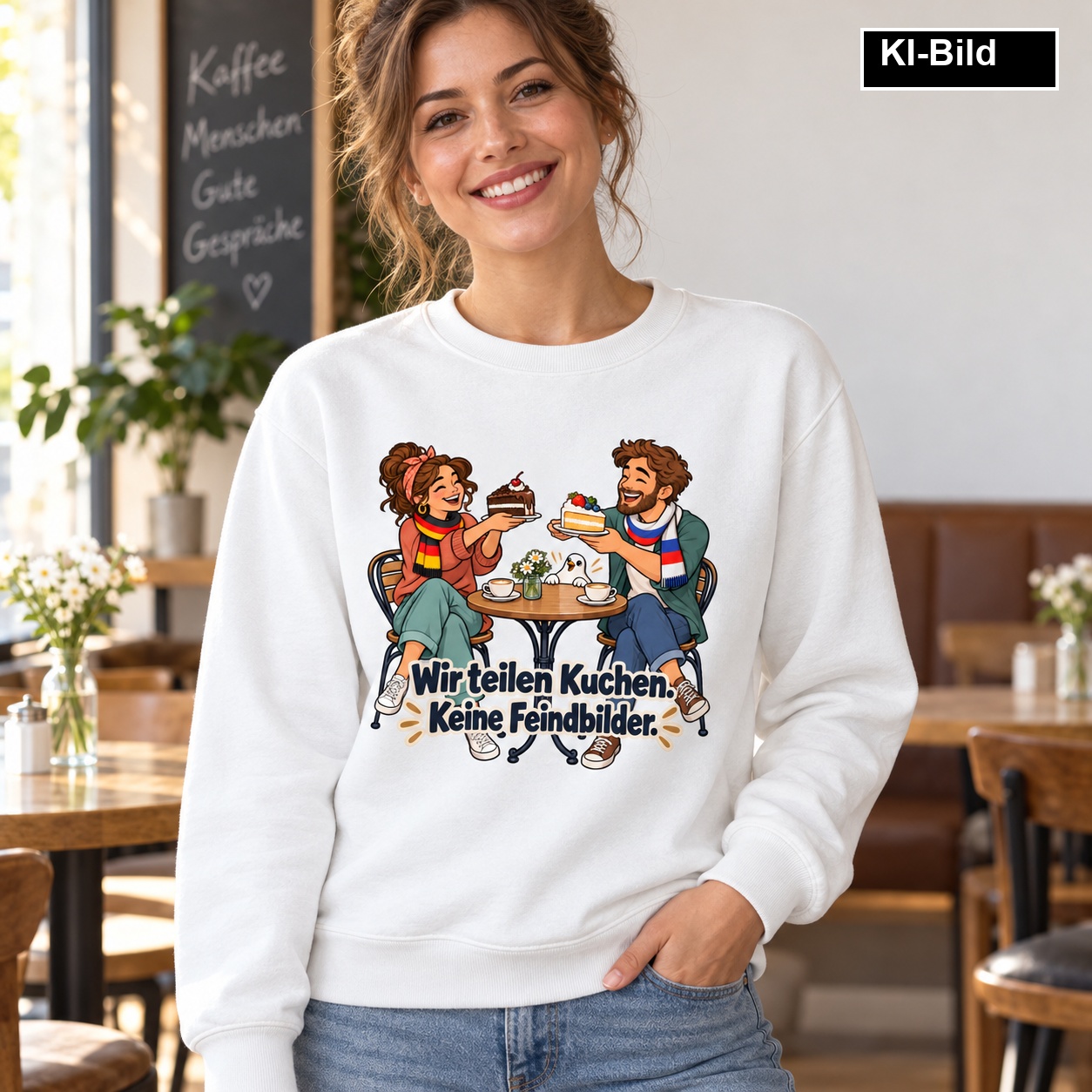 Wir teilen Kuchen. Keine Feindbilder. (Kuchen teilen) – Sweatshirt · Motiv 3 – Bild 12