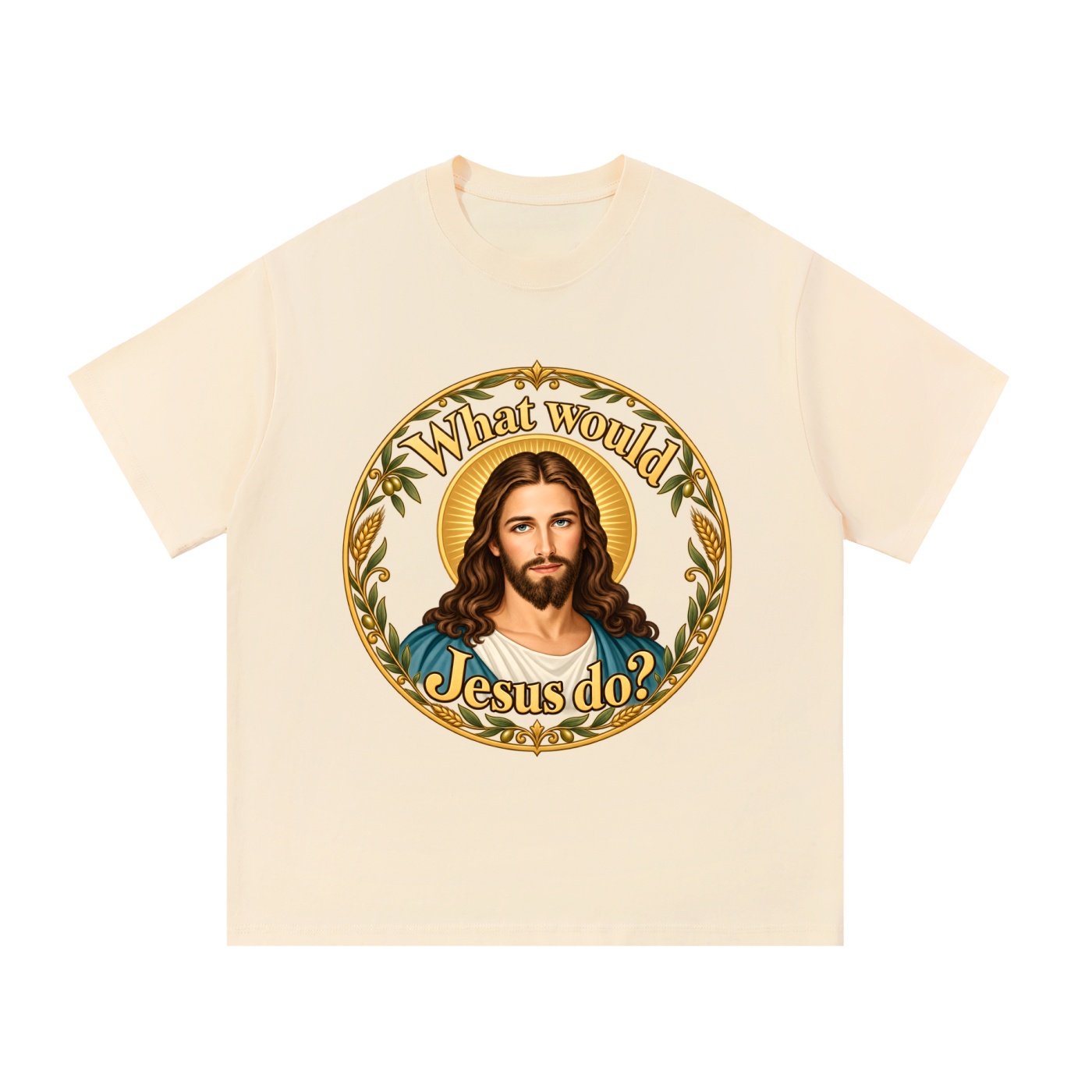 Was würde Jesus tun? Goldener Kranz (Variante 4) – T-Shirt – Bild 9