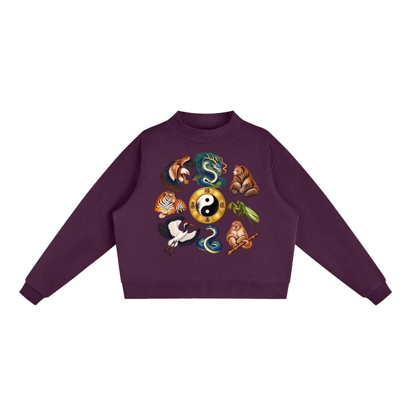 Kung-Fu A – Damen-Fleece-Sweatshirt, Freie Komposition in Dunkelviolett