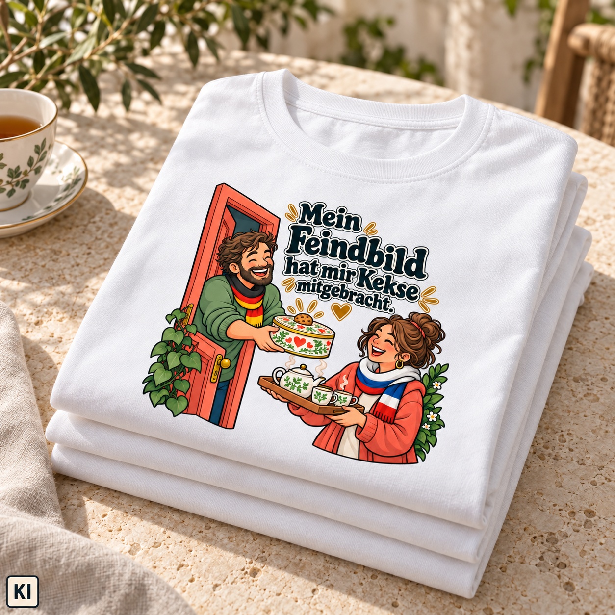 Mein Feindbild hat mir Kekse mitgebracht. (Kekse mitgebracht) – T-Shirt · Motiv 2 – Bild 7