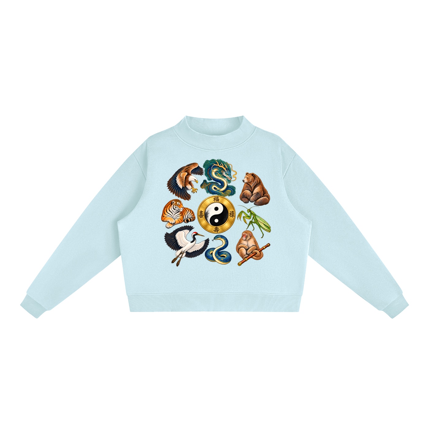 Kung-Fu A – Damen-Fleece-Sweatshirt, Freie Komposition in Hellblau