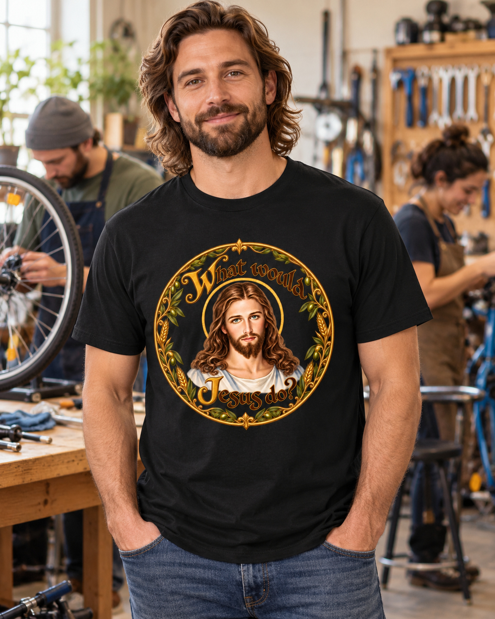 Was würde Jesus tun? Manuskript-Kranz (Variante 2) – T-Shirt – Bild 3
