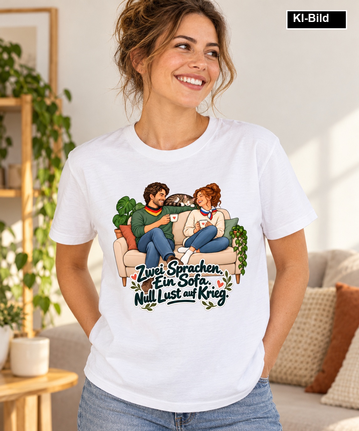 Zwei Sprachen. Ein Sofa. Null Lust auf Krieg. (Zwei Sprachen, ein Sofa) – T-Shirt · Motiv 2 – Bild 9