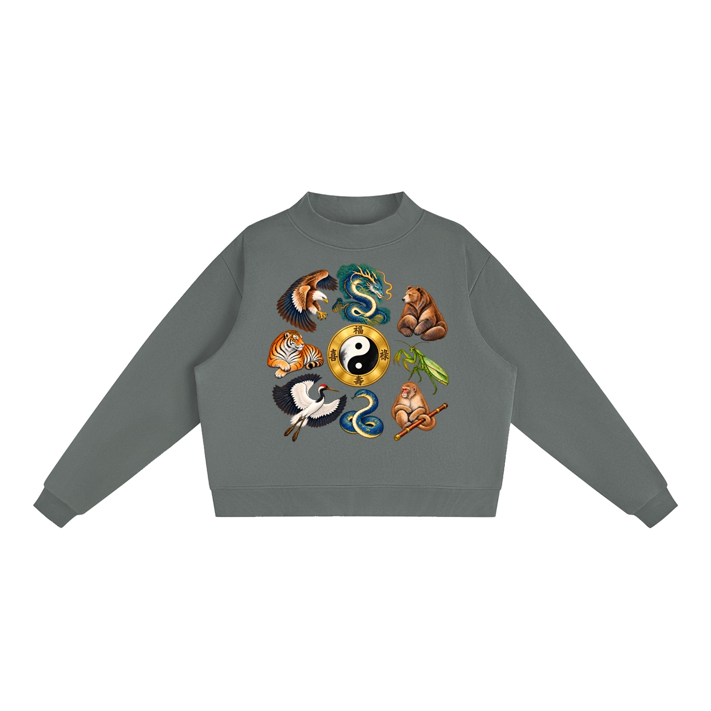 Kung-Fu A – Damen-Fleece-Sweatshirt, Freie Komposition in Dunkelgrau