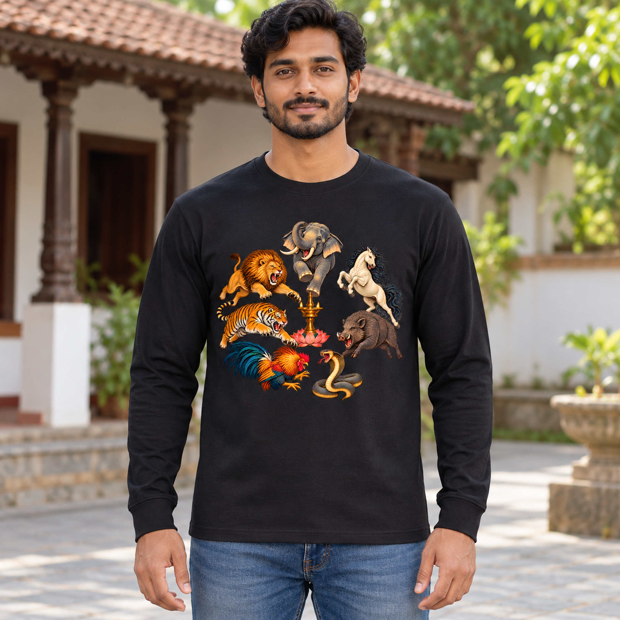 Kalari A Langarmshirt getragen – Angriffspose